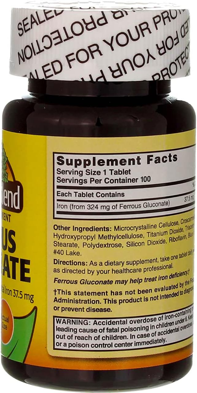 Nature`s Blend Ferrous Gluconate Tablets 325 mg 100 Count Per Bottle (8 Bottles)
