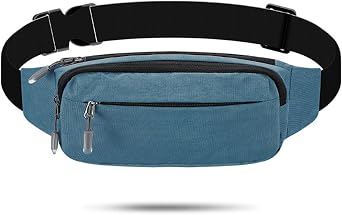 Women Men, Fashion Waist Pack with Waterproof & Reflective Strip, Lightweight Running Belt Bag with Adjustable Strap, Crossbody Bag for Hiking Cycling Walking Traveling 7.5 inches, Grey Blue