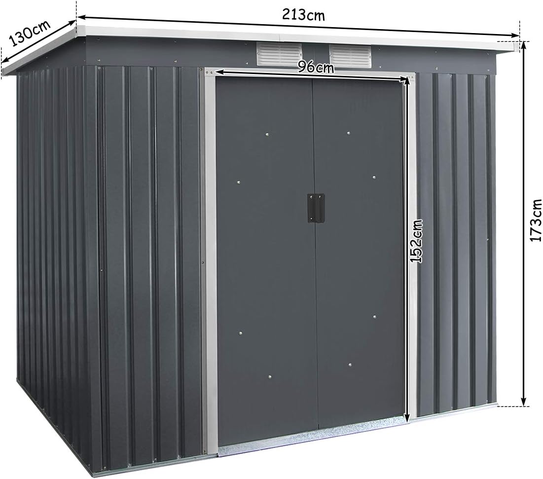 Diagram showing the dimensions of the GIANTEX Metal Garden Shed