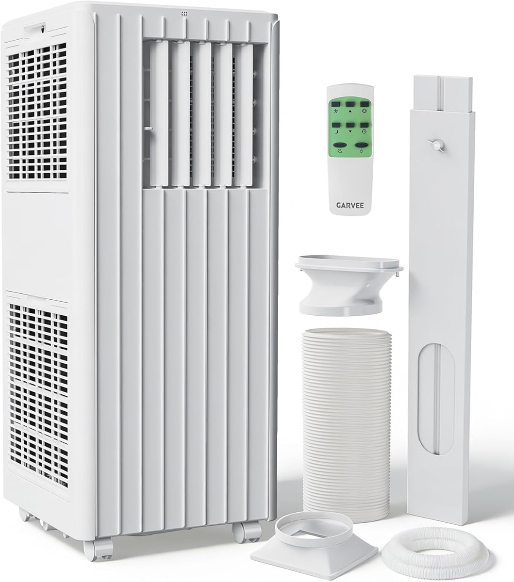 Garvee 8000 BTU Portable Air Conditioner, 3-in-1 Cooling, Dehumidifying & Fan for Rooms Up to 350 Sq. Ft | Quiet Sleep Mode | Energy-Saving 24-Hr Timer | AC Unit w/Remote & Full Window Kit, White