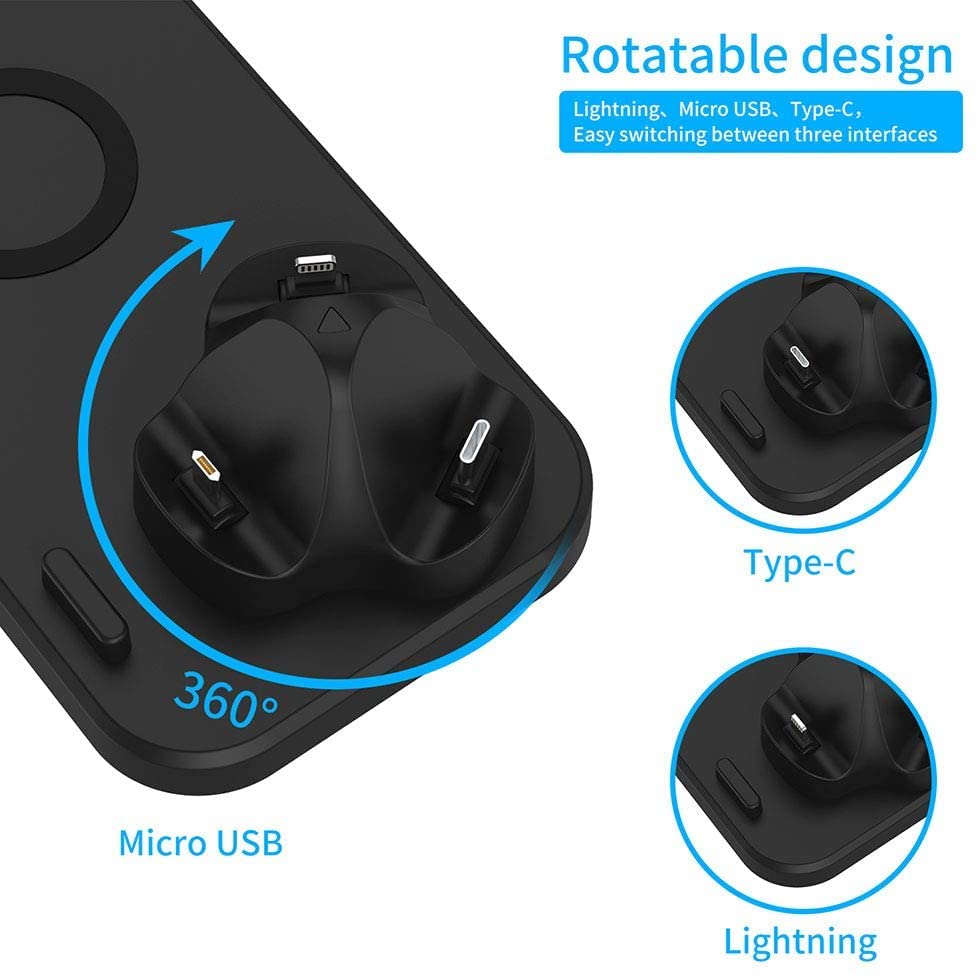Image of 3-in-1 15W Fast Wireless Charger for Apple iPhone Airpods and iWatch and Other All Mobile (Must Need 15W Fast Adepter to Charge Fast) with QI Certified-Black