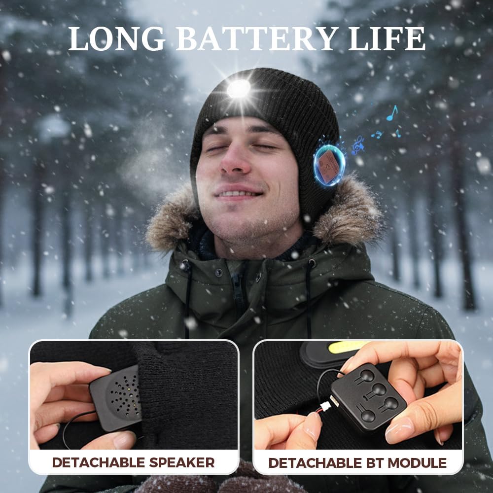 Bluetooth Beanie, USB Rechargeable Beanies Skull Cap Music Hats with Light for Men Women, Warm & Cool Winter Gifts - Image 4