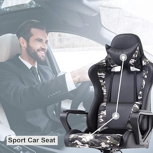 Miniatura 43 de Silla ergonómica para videojuegos, silla de juegos de piel sintética con reposacabezas, silla de carreras para computadora con soporte lumbar, silla