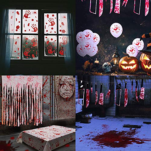 MOVINPE Halloween Bloody Party Decorations, Scary Weapons Knife Garland Hanging Banner, Doorway Curtain, Blood Splatter Tablecloth, Handprints and Footprints Window Stickers, Balloons - Thumbnail 3