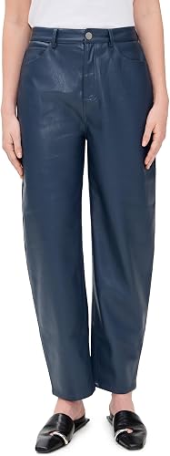 LE BOP Women's Dakota Faux Leather Barrel Pants, Midnight Na