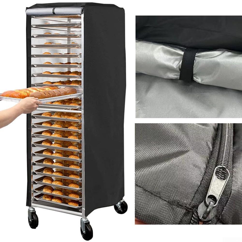 Pan Bun Rack Cover, 420D Oxford Cloth Waterproof Dustproof With Zipper Pan Rack Protective Cover, Bread Baking Rack Cover 59 * 72 * 163cm, Black