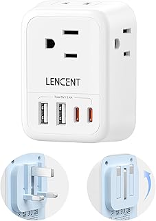 LENCENT Foldable US to UK Ireland Plug Adapter, Type G Travel Outlet Adapter with 4 USB Charger(2 USB C), Power Adaptor for USA to Scotland Dubai Hong Kong England British Kenya London