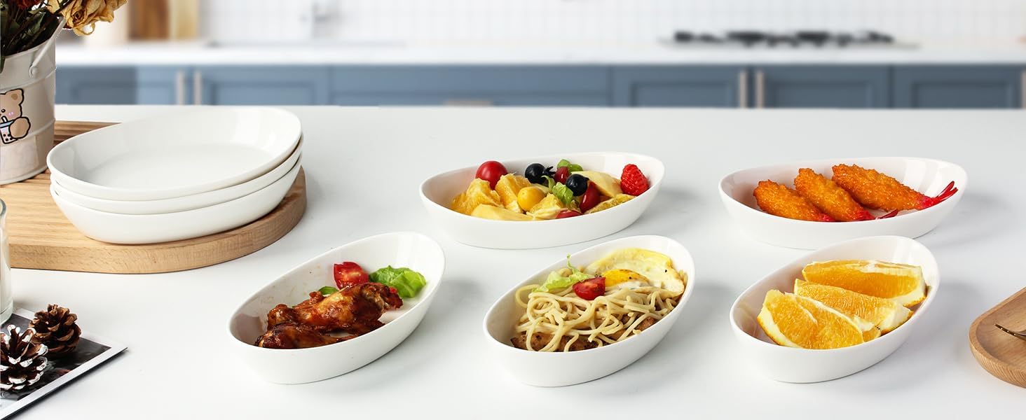 Au Gratin Baking Dishes for Oven Safe, Porcelain Mini Casserole Dish (8pc Set). 10oz Individual Gratin Dishes Set, Ceramic Small Baking Dish for Single Serving, Banana Split Bowls, 7.6x4.4in