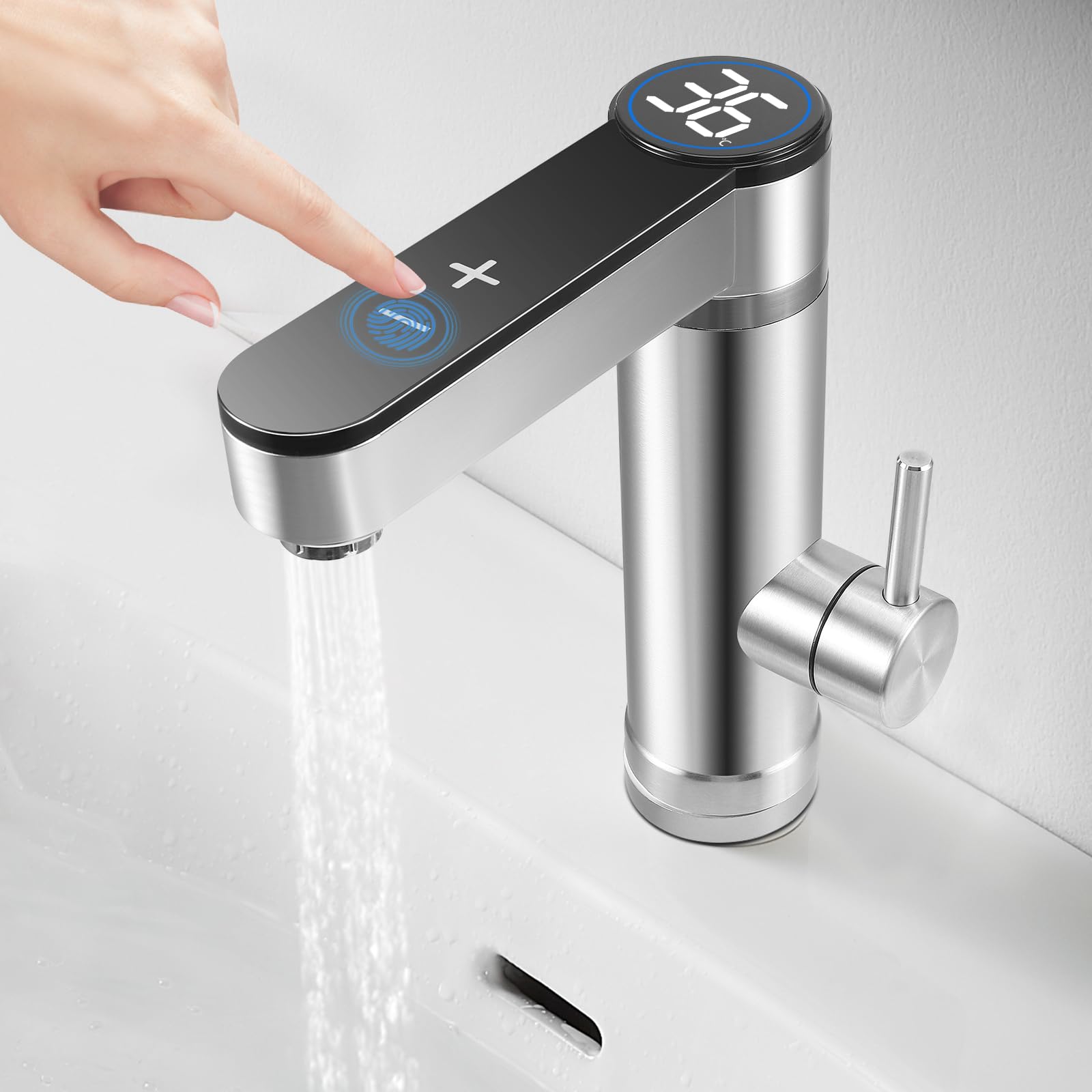 Robinets Électrique Instantané 3300W 220V, Mitigeur d'Eau Chaude et Froide avec Écran Numérique LED, pour Cuisine, Salle de Bain et Lavabo