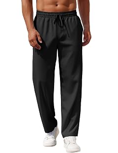 COOFANDY Mens Casual Pants Drawstring Elastic Waist Pants Linen Summer Beach Pants