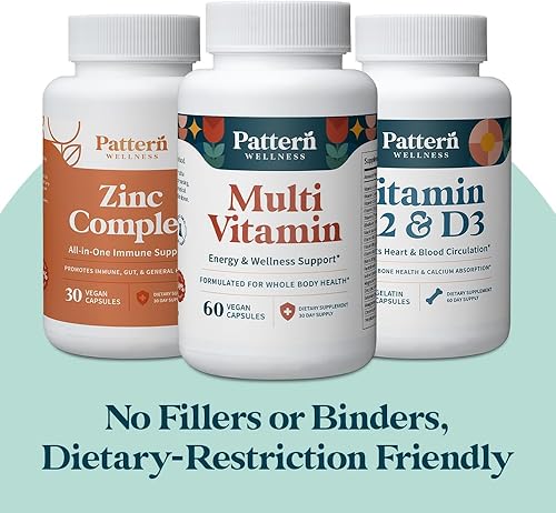 Miniatura 7 de Pattern Wellness Paquete de salud masculina  Multivitamínico, vitamina K2 y D3, complejo de zinc  Apoyo para la salud y el bienestar masculino