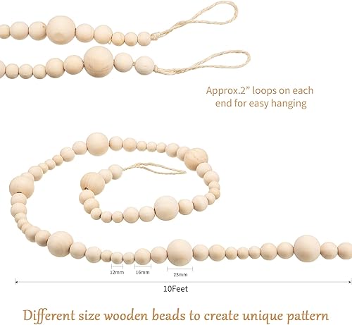 Miniatura 2 de Boao Guirnalda de cuentas de madera de Navidad de 10 pies, guirnalda de árbol de Navidad beige para colgar en la pared, cuentas de oración para