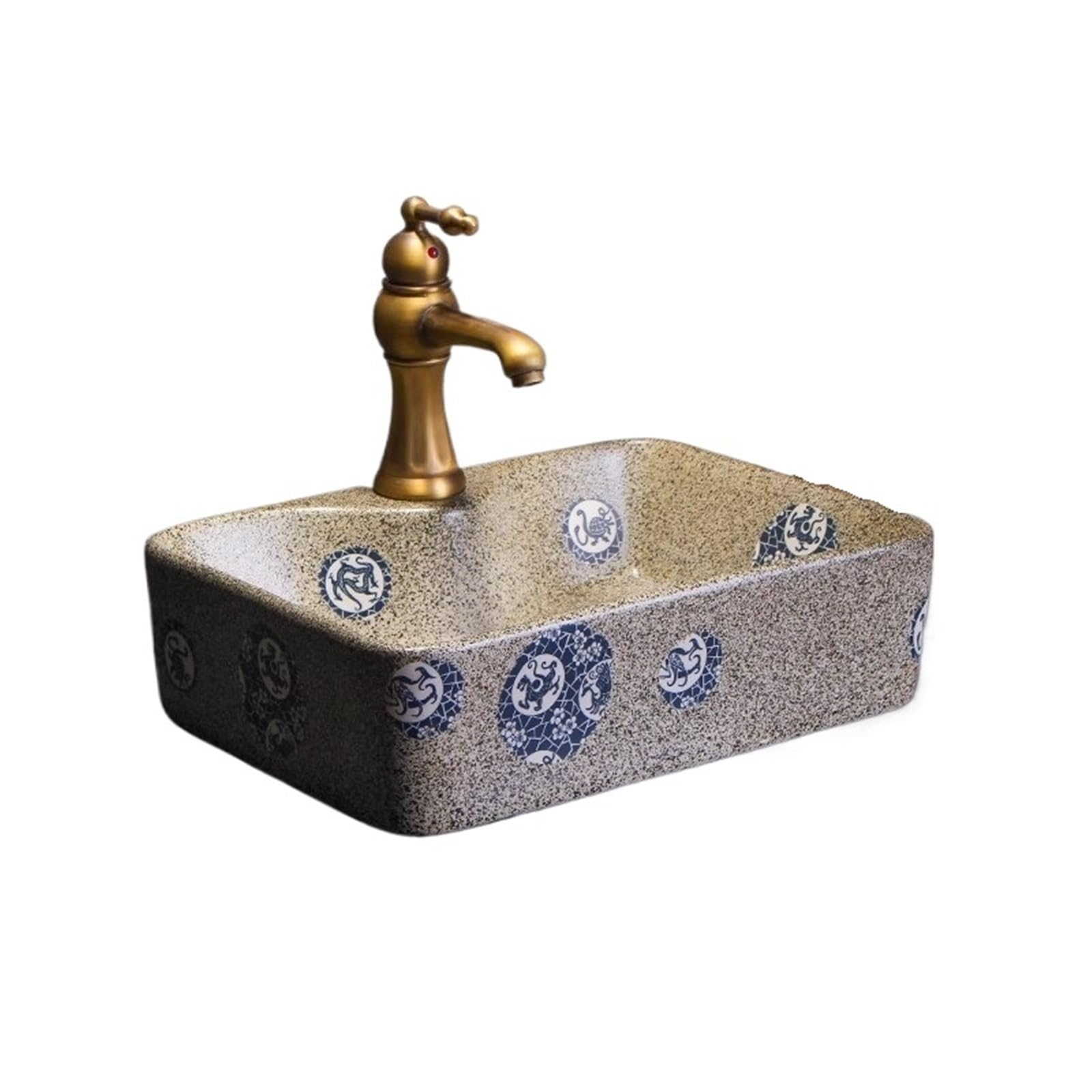 Hhmmei2024-23 Basin Sink Small Bathroom Sink Vanity Basin Retro Style (including Faucet and Drain Pipe) Vessel Bowl