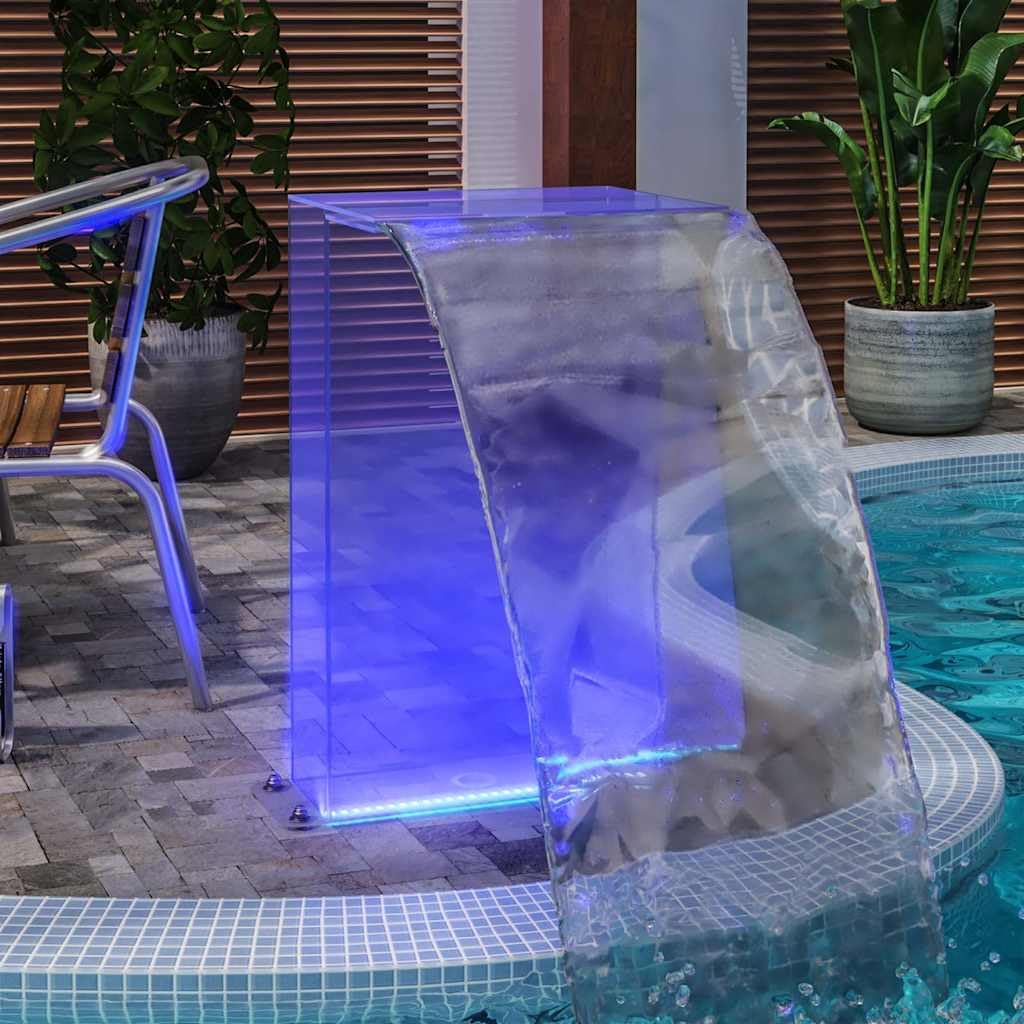 vidaXL Wasserfall Element mit RGB-LEDs Schwalldusche Schwallbrause Pool-Fontäne Wasserfontäne Wasserspiel für Gartenteich Pool Deko Acryl 51cm