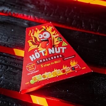 HOT-CHIP HOT NUT Challenge Trial Pack 5 x 24 g - Sharpest Chip in the World in Coffin Box with Glove & Certificate - Extremely Sharp - Vegan Snack - Carolina Reaper Chilli - Courage Test for Adults
