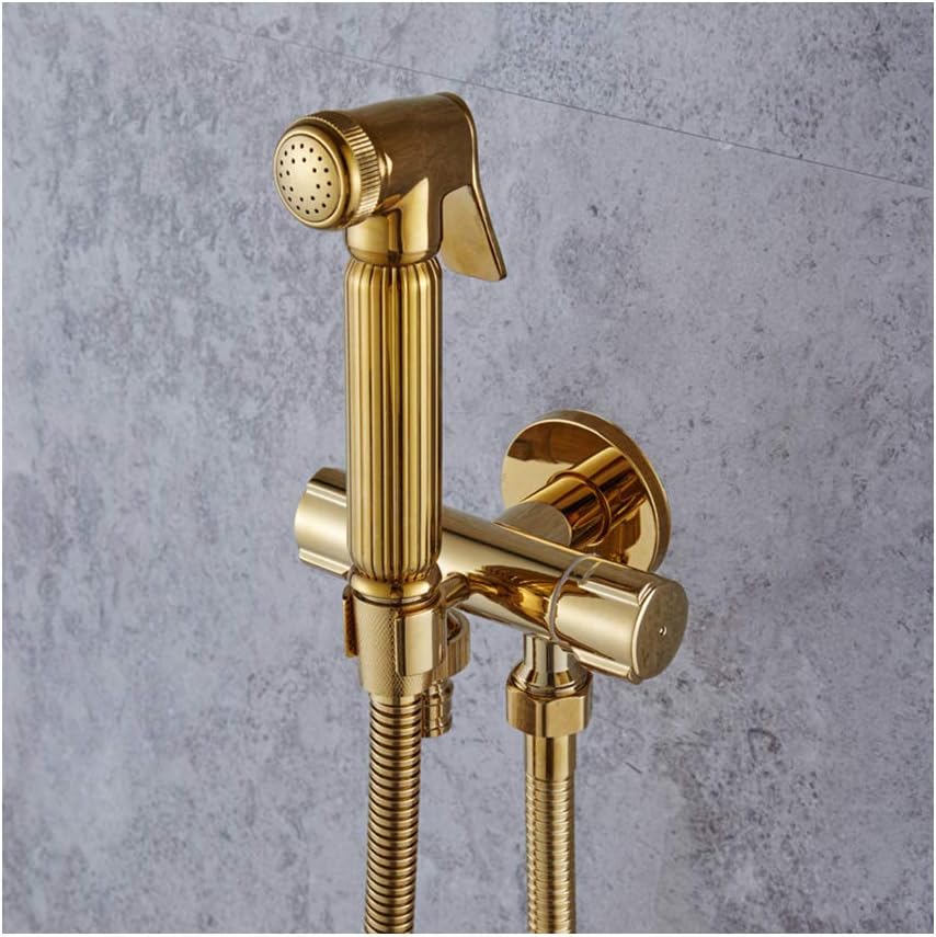 Bidet Sprayer Faucet Set with Cold Water Gold Brass Handheld Toilet Attachment Pressure Wall Mount Single