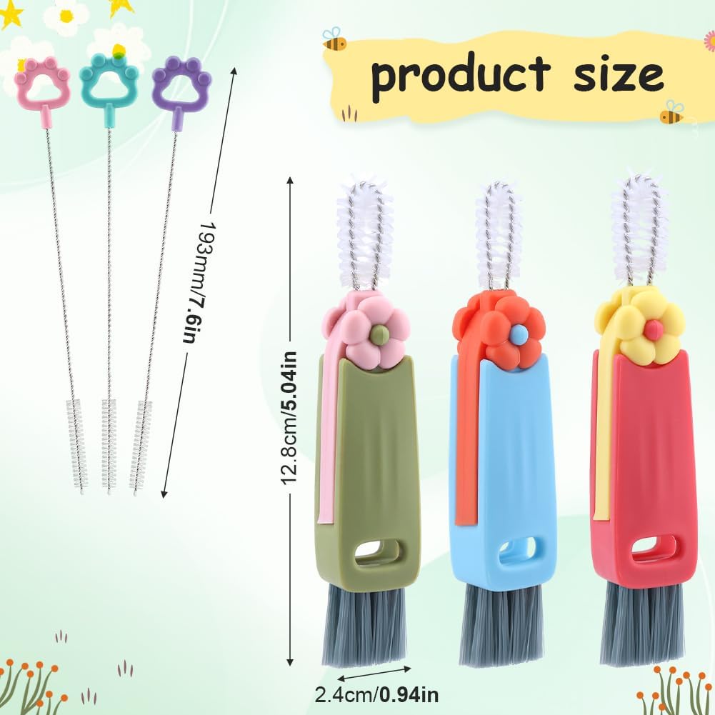 6pack Cleaner Brush Set, 3 in 1 Cup Lid Cleaning Brush and 7.6inch Straw Brush Crevice Cleaning Brush for Water Bottle Gap Lid(2style/6pcs)