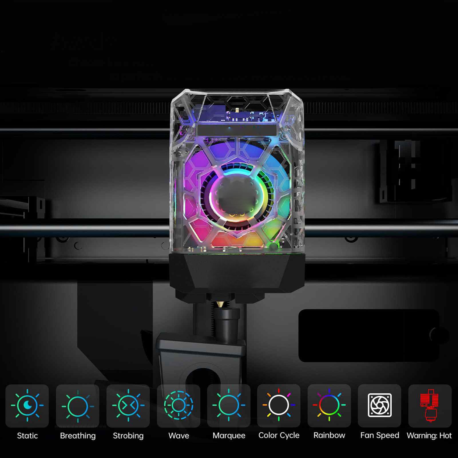 Marhynchus 3D-Druckkopfgehäuse, Transparentes ABS-Frontgehäuse mit RGB-Licht, Kühlventilator, Kanalmagnet-Design für Lab P1P P1S X1E Web Control Drucker-Upgrade