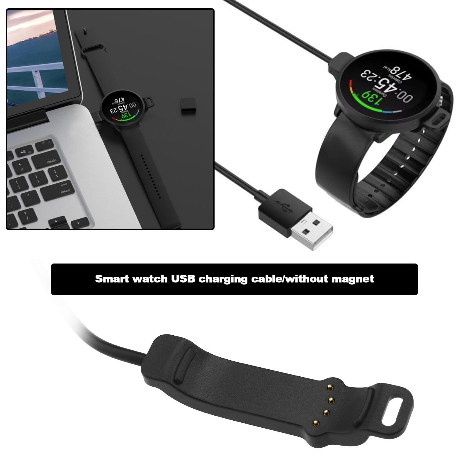 The Lord of the Tools USB Charging Cable Compatible with Polar Unite Replacement Charger Dock Cradle Adapter Smartwatch Accessories 1M Length Black