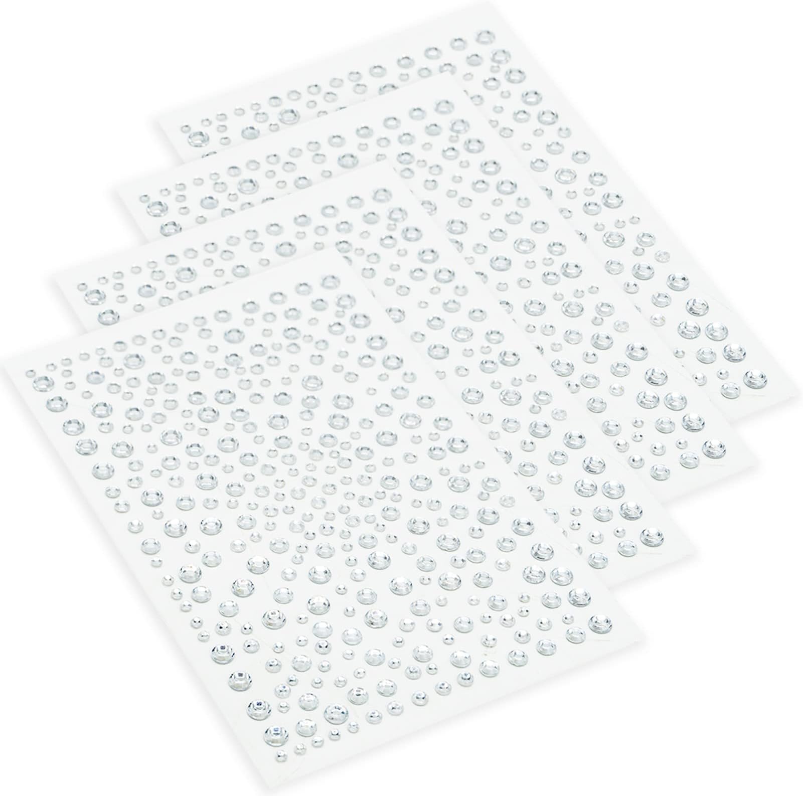 4 Sheets Clear Rhinestone Sticker, Face Sticky Gems, Self-Adhesive Acrylic Crystal Gems Stickers Sheets for DIY Crafts Decoration Makeup Festival Carnival, Assorted Size, 1300 Pieces