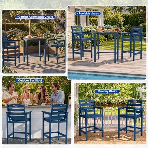 Image of Domi Barstools, Tall Adirondack Chairs Set of 2, Bar Height Outdoor Chairs | HDPE, Oversize, All-Weather, Navy Blue