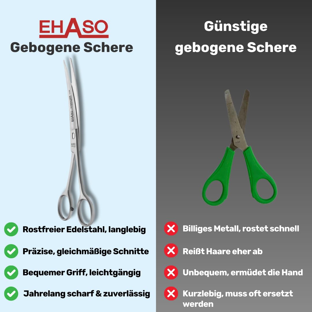 EHASO Gebogene, hochwertige Hundeschere aus Solingen. rostfrei, 19cm matt