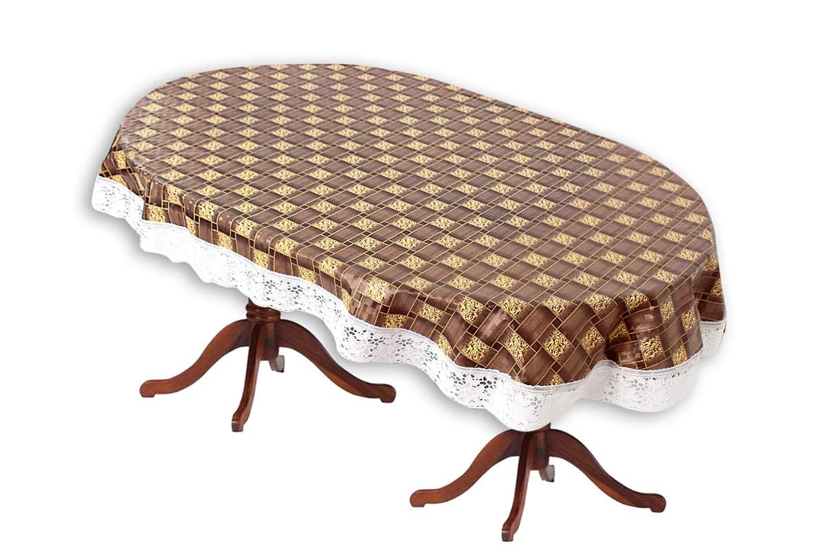 MANUFACTORY PVC Waterproof & Anti Slip Dining Table Cover for 6 Seater - 60x90 | 6 Seater Oval Shape Table Cover | Protector Dining Table Cover for Oval Shape 6 Seater Dining Table (Brown Check)