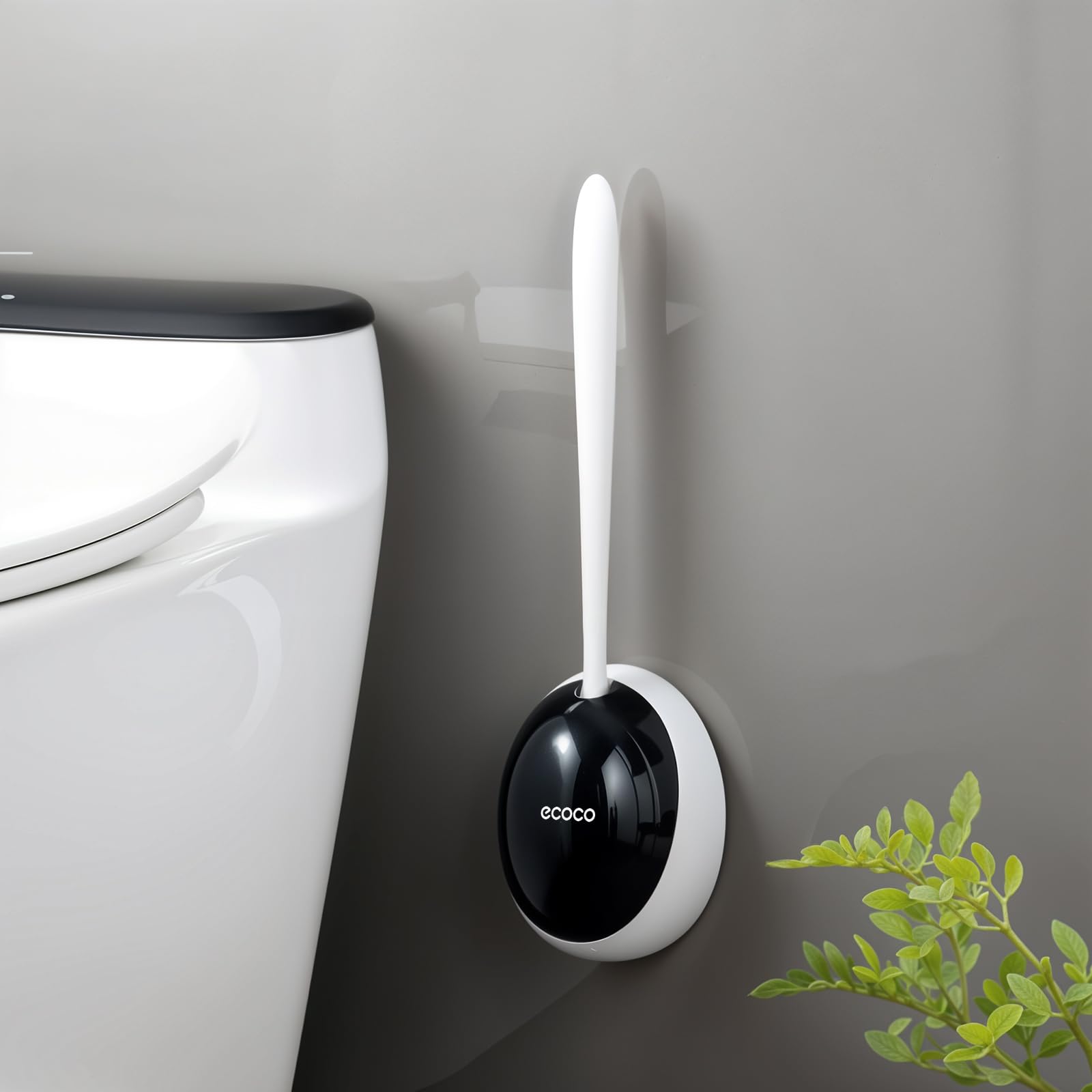 Self-Adhesive Wall Mounted Toilet Brush with Holder – Silicone Toilet Cleaning Brush for Bathroom, Compact Toilet Scrubber, 360° Vent Holes, No Drip, Long Handle, Commode & Floor Cleaner (Black)-image-22