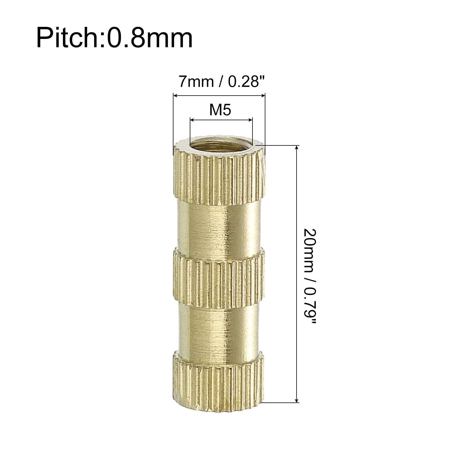 QUARKZMAN Dadi Inserti Scanalati 15pz M5 x 20mm x 7mm Inserti Filettati Femmina Ottone