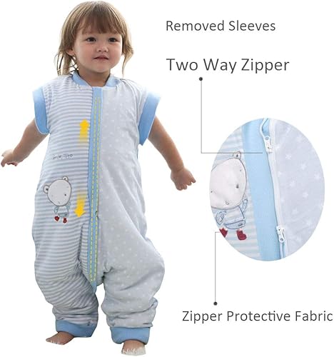Miniatura 7 de Saco de dormir para niños pequeños con pies, grande (3-7T) de algodón de 1.5 tog de manga larga, saco de dormir para bebé con piernas para caminar,