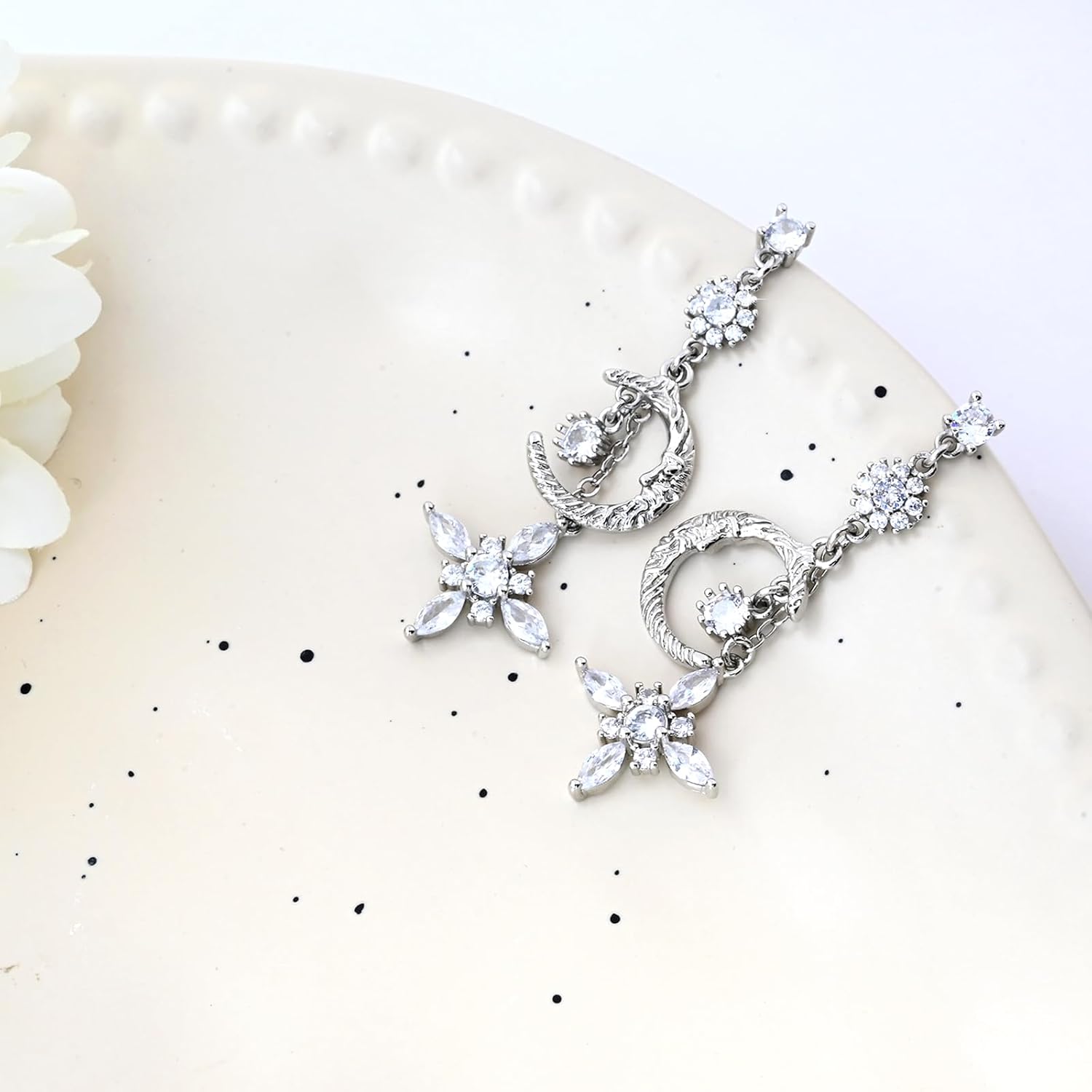 Silver Moon and Star Dangle Earrings for Women with Cubic Zirconia Punk Celestial Jewelry for Gift - Image 4