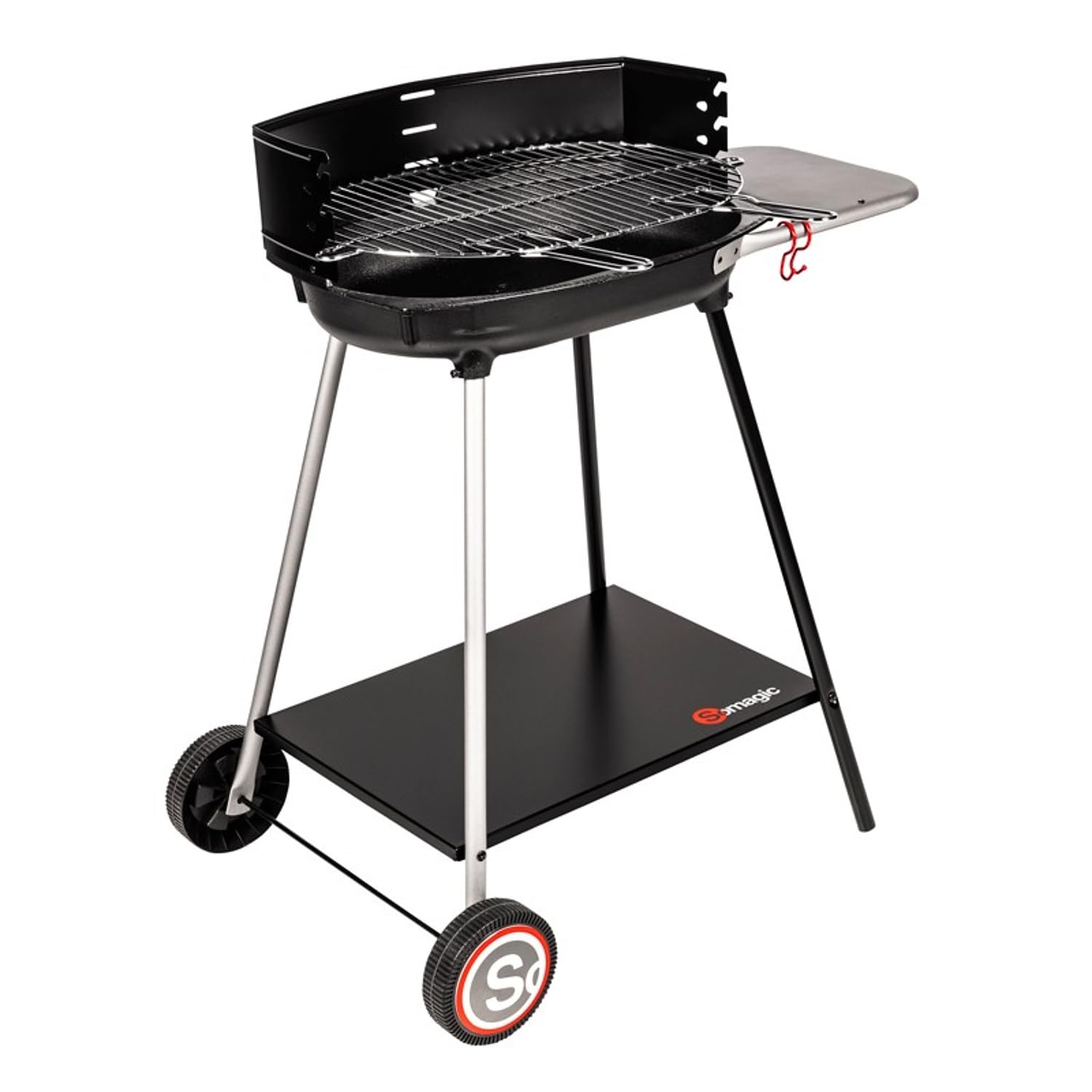 Barbecue à charbon de bois Myconos avec cuve en fonte, grille en acier chromé, sur chariot, pour 8/10 convives, dimensions 84.5 x 56.5 x 88.5 cm, poids 12.8 kg