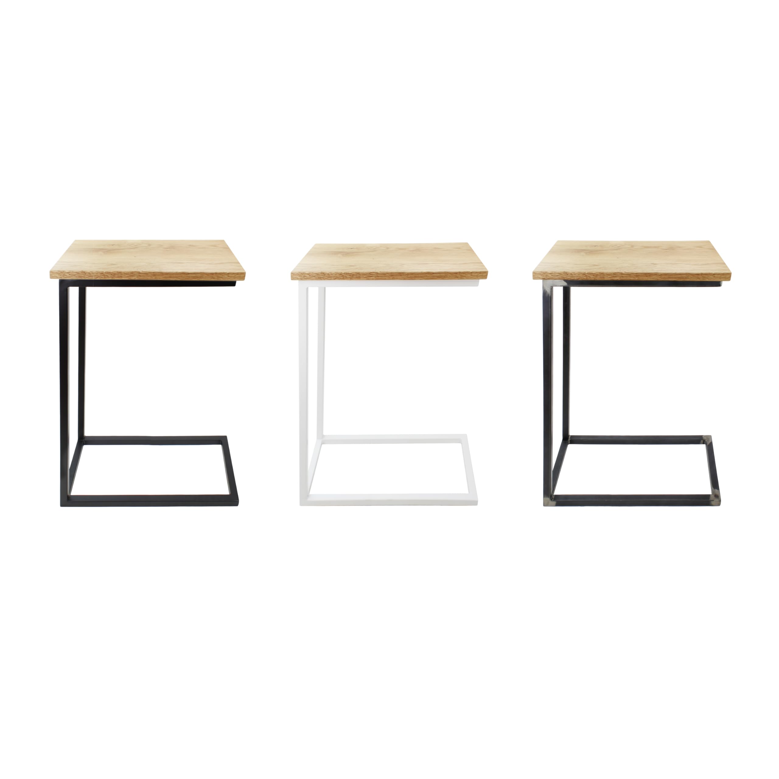 Natural Goods Berlin 1x Beistelltisch C-Form | Laptoptisch aus Metall und Holz | Couchtisch Sofa Kaffeetisch Sessel | praktische Ablage | Nachttisch Unterschieben (mit Tischplatte Eiche, Industrial)