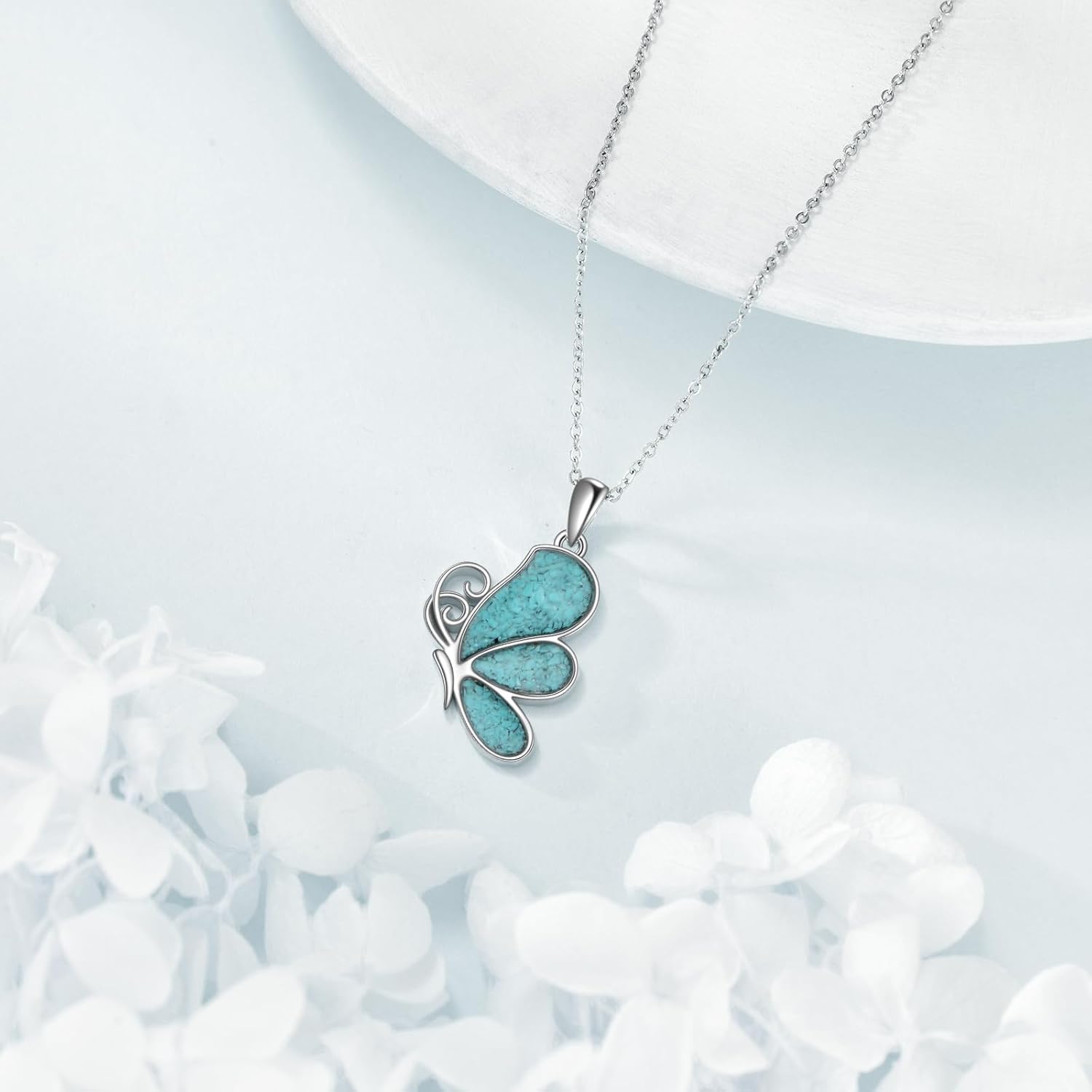 Turquoise Pendant Necklace 925 Sterling Silver Dog Bone Paw Print/Butterfly/Schnauzer/Axolotl/Highland Cow/Cowgirl Hat Animal Western Jewelry Gifts for Women Men - Image 3