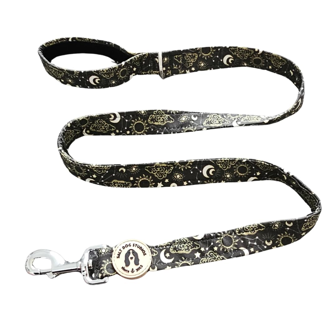 Bohemian Dog Lead –Soft Velvet Handle Dog Lead for Small, Medium, & Large Dogs – by Salt Dog Studios (Celestial, 1")