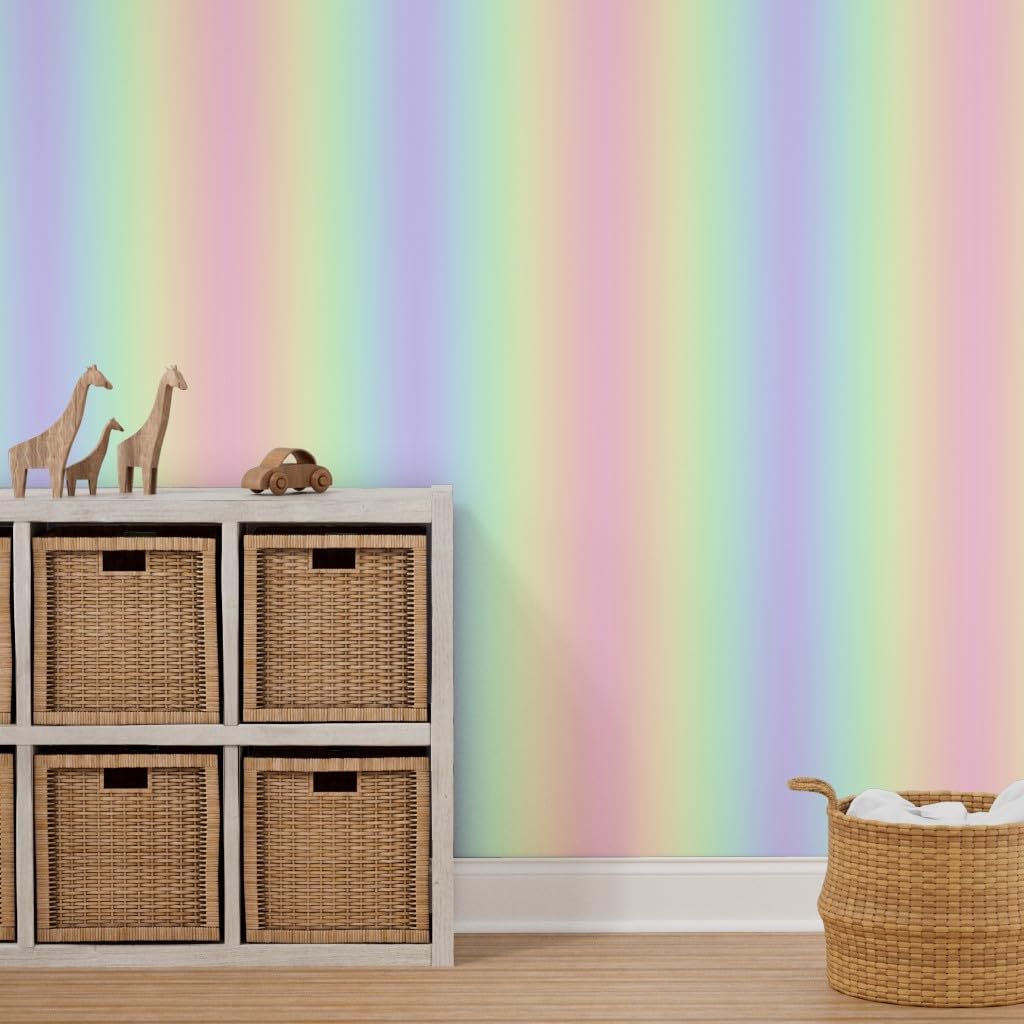 Spoonflower Removable Wallpaper 6ft x 2ft - Rainbow Pastel Fairy Mermaid Unicorn Pink Yellow Ombre Custom Pre-Pasted Wallpaper