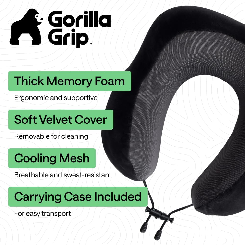 GORILLA GRIP Camping Hammock, Large, DarkBlue/LightBlue and Travel Pillow, Black Bundle
