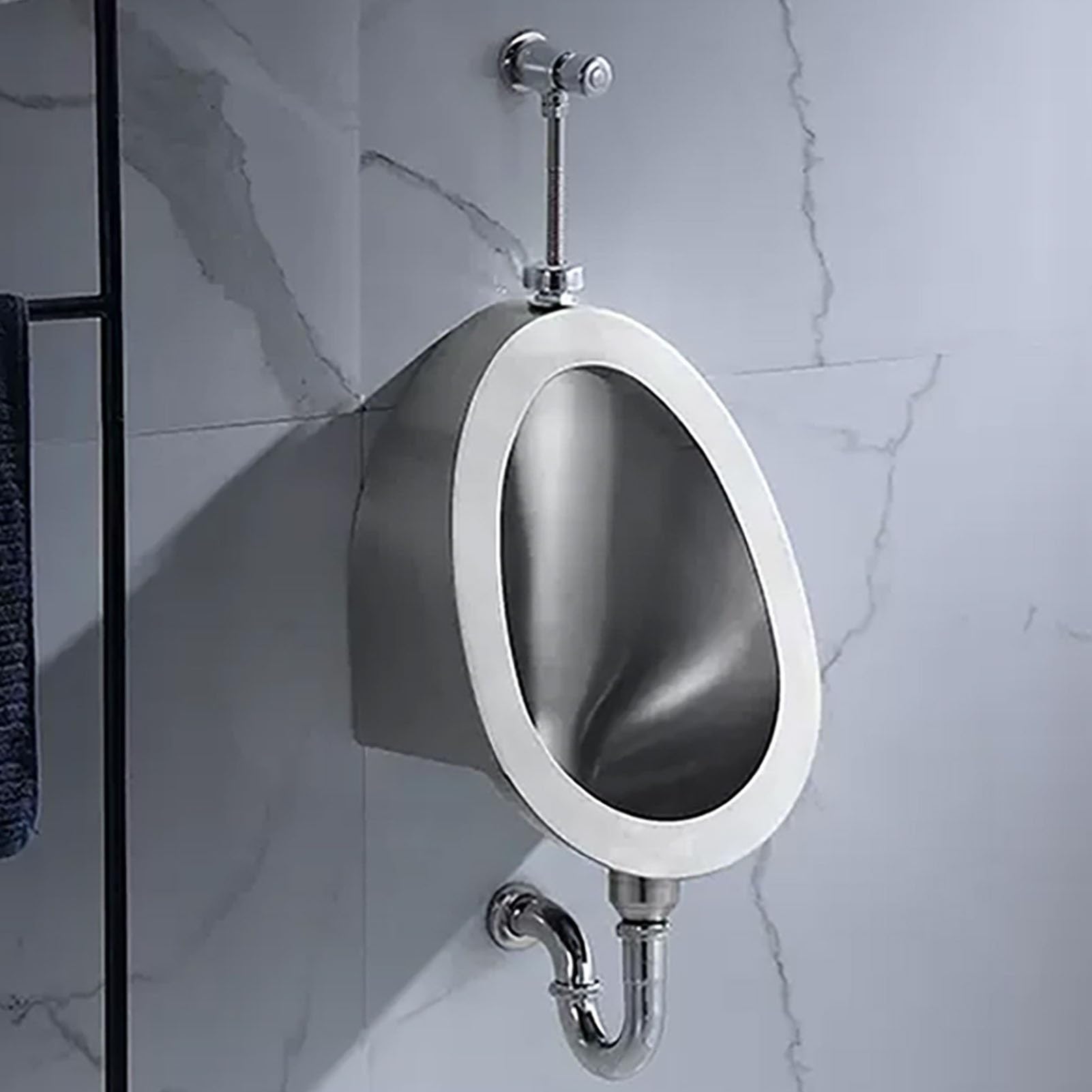 GTHTUHFD 304 Stainless Steel Urinal, Wall Mounted Men'S Flushing Urinals With Hand-Press Flush Valve, Commercial High Efficiency Flush Urinal, For Bathroom, Public Toilet Uri,Silver-Wall ROW