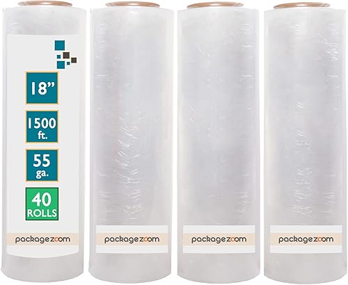 Miniatura 6 de PackageZoom 4 rollos de envoltura elástica de 18 x 1500 pies resistente resistencia industrial película elástica de alto rendimiento de calibre 55