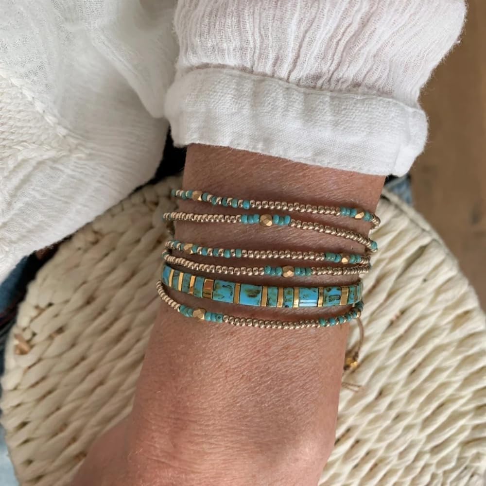 Tila Flat Beaded Bracelets Set for Women,Bohemian Handmade Miyuki Glass Stack Tila Beads Stretch Bracelet Festive Holiday Accessories Jewelry Gift - Image 3