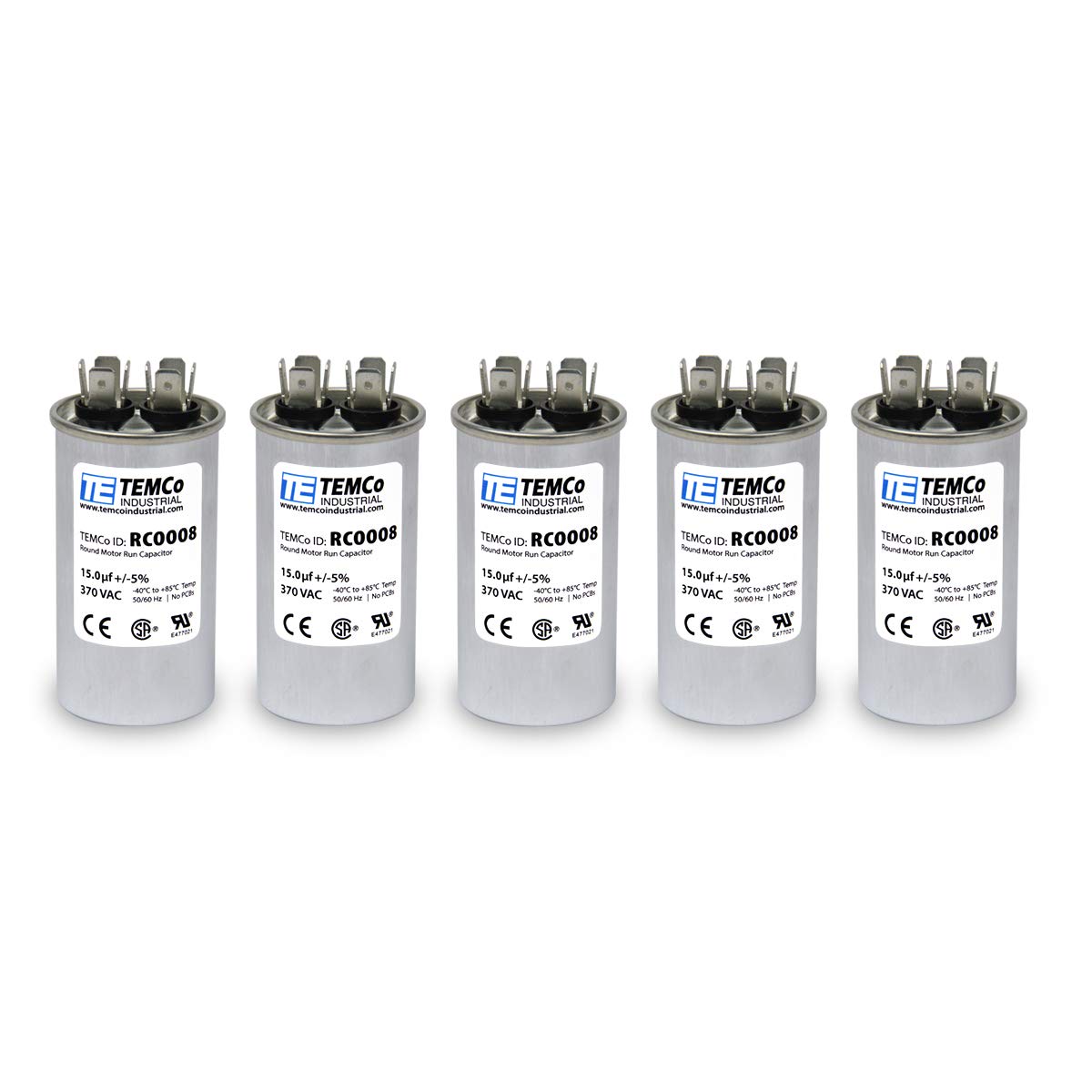TEMCo 15 uF Run Capacitor CBB65, 370V, 50/60Hz (5 Pack)