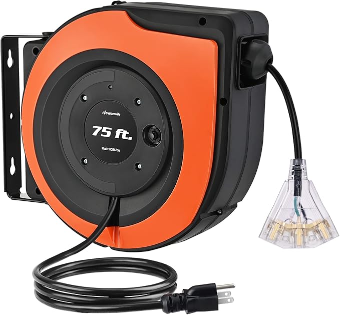 DEWENWILS Retractable Extension Cord Reel, 75 FT Heavy Duty Power Cord