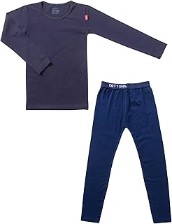 طقم ملابس نوم مريحة من القطن الأبيض مكون من بلوزة بأكمام طويلة وبنطلون حراري وحزام خصر بأستك من قطونيل