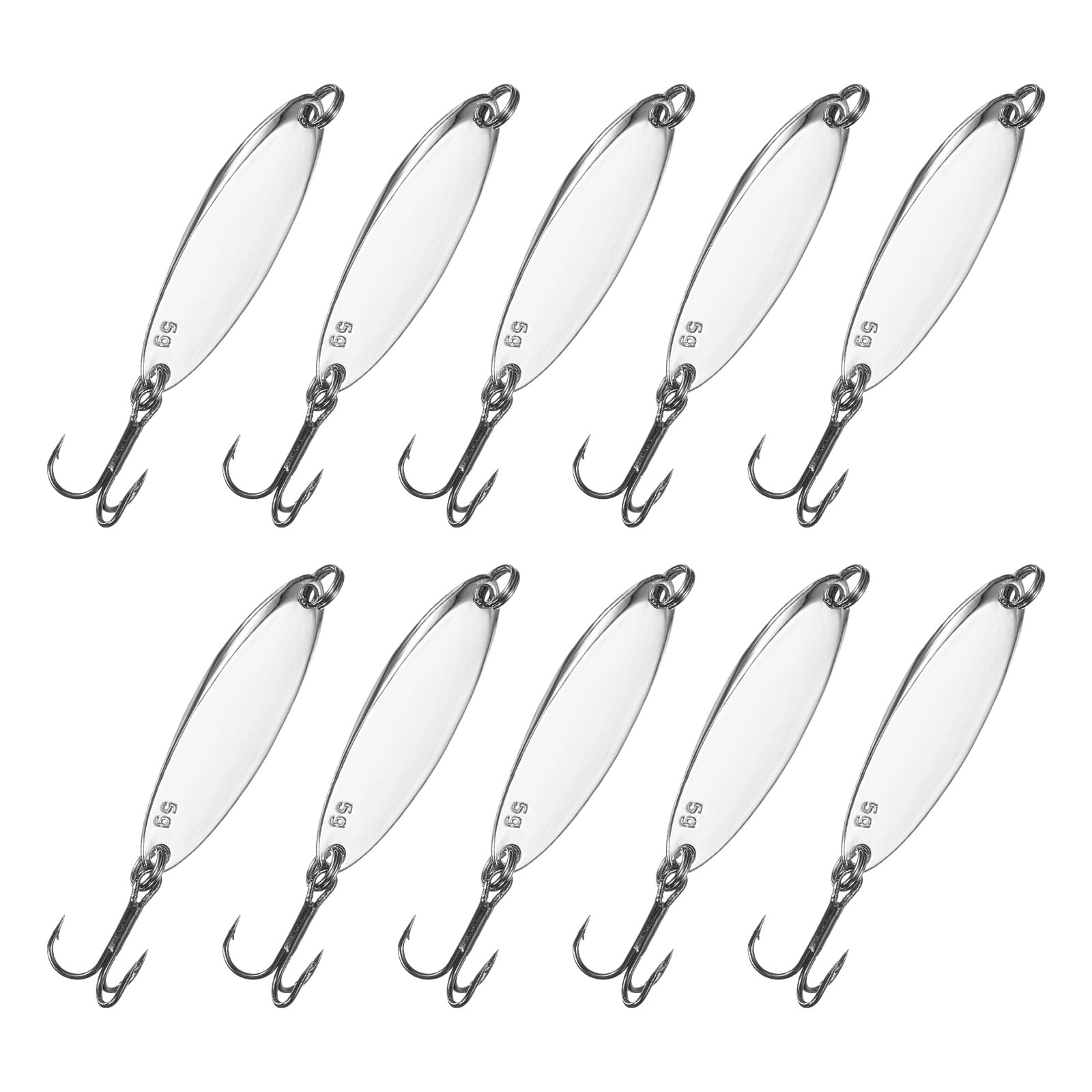 YELARXI Fishing Spoons Lures, Metal Saltwater Treble Trout Lures Jigging Spoon with Treble Hooks Casting Spinner Baits 10 Pcs & 2oz & Silver - Fitting for (Freshwater/Salmon/Bass/Trout)