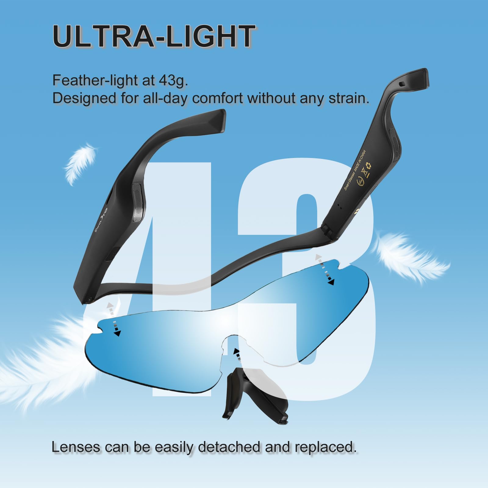 Occhiali intelligenti, occhiali da sole AI, occhiali da sole Bluetooth per uomo/donna, traduzione in tempo reale oltre 150 lingue, nano IPX7, impermeabili IPX7, cuffie con orecchio aperto