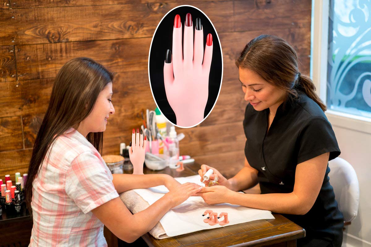 5+1 Set Practice Nail Hand, Flexible Nail Art Practice Training Hand with 5 Pcs Fake Finger Nail Practice for Acrylic Nails, Nail Mannequin Hand Manicure Practice Tool for Nail Art
