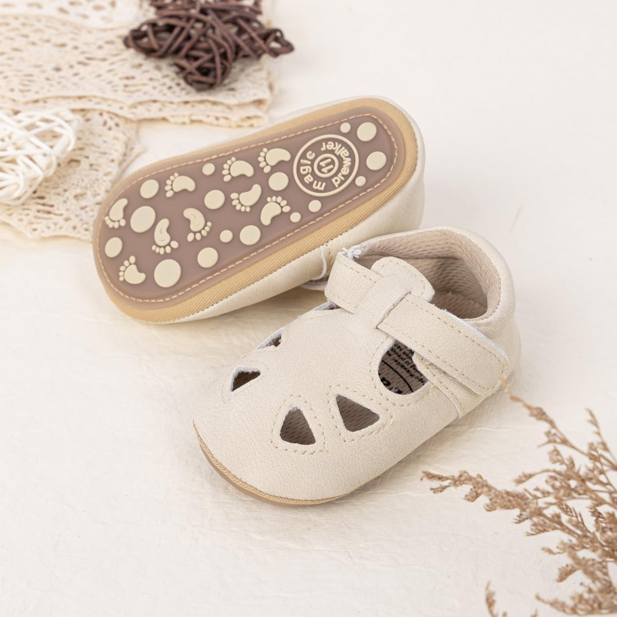 HsdsBebe Infant Baby Boys Girls Summer Beach Sandals Breathable Athletic Anti-slip Soft Sole Newborn First Walker Crib Shoes 3-6 Months Infant J6171/Beige image 3 of 6 B0DWSNCL5C