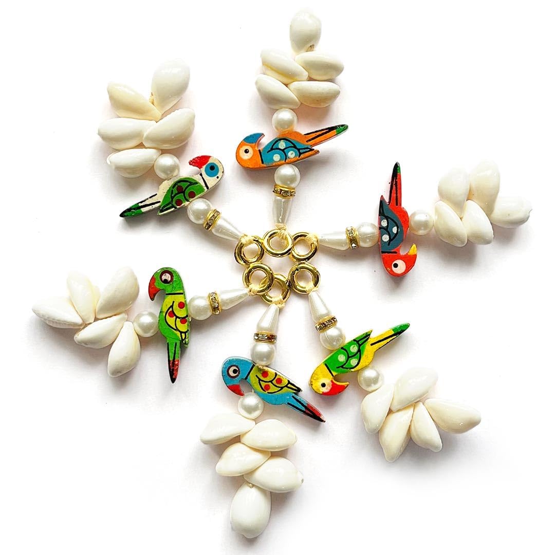 BALTHAZAR,Kaudi Shells and Wooden Parrot Tassels for Saree Pallu, Designer Dress, Lehenga, Suits, Blouses, Bags, DIY Art and Craft (10, Green) 2