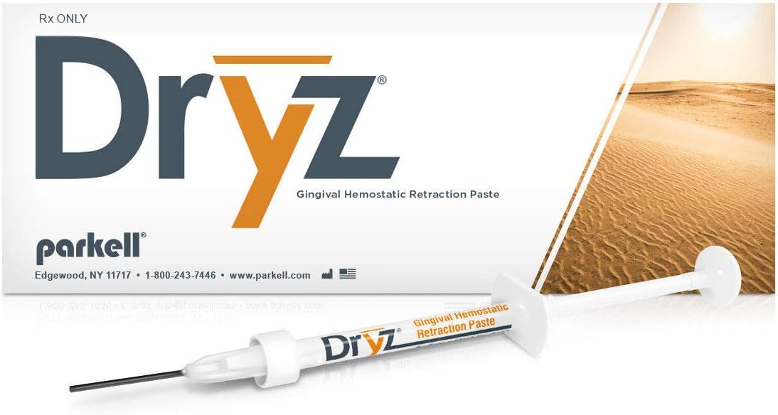 WDS Dryz Gingival Hemostatic Retraction Paste, 7 x 0.5gm Syringes, 15 Applicators, Unflavored, 3.5ml, Adult, Dental Professionals