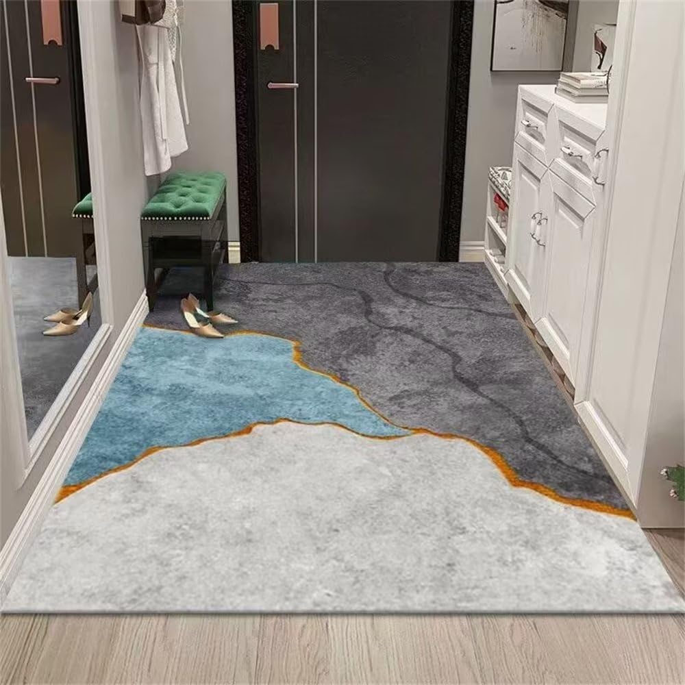 Tapis de salon gris-bleu moderne rectangulaire et stable